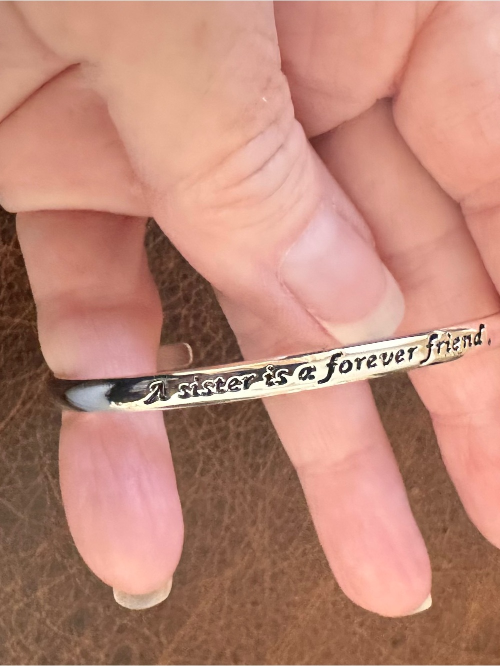 Engraved Silver-Tone 'A sister is a forever friend' Cuff Bracelet